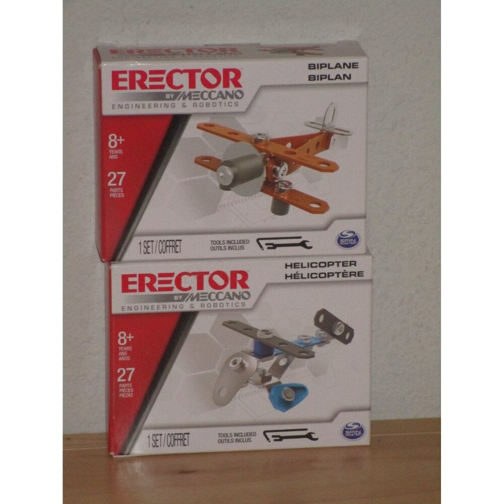Erector by Meccano Biplane Helicopter Lot of 2 Tool Included Engineering New Box